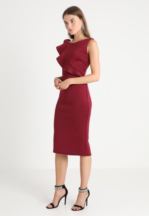 ASYMETRICAL FRILL MIDI BODYCON - Day dress - aubergine