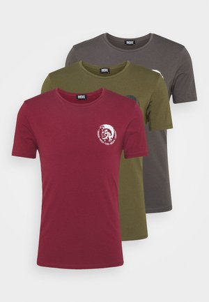 UMTEE RANDAL 3 PACK - Basic T-shirt - burgundy/ dark grey/ olive