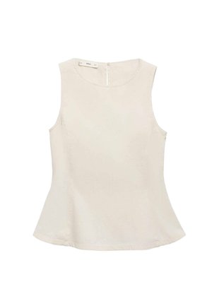 Light beige sleeveless top with a rounded neckline, gentle flare at the hem, and a discreet back zipper. Soft fabric, minimalistic design.