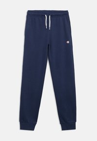 Μπλε σκούρο παντελόνι φόρμας από μαλακό βαμβακερό μείγμα ύφασμα, με κορδόνι στη μέση, τελειώματα με λάστιχο και μικρό λογότυπο στο αριστερό πόδι.