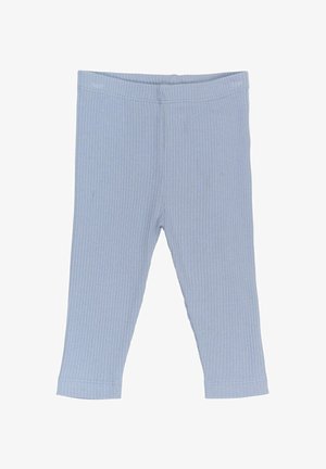 Ljusblå ribbade leggings med elastiskt midjeband och åtsittande bendesign. Tillverkade av mjukt tyg med en subtil textur och rena sömmar.