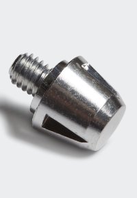 Metalna vijak s heksagonalnom glavom, sjajnom površinom i navođenim vratom; ima izrez na jednoj strani za uključivanje alata.