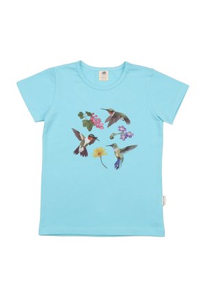 HUMMINGBIRDS AROUND FLOWERS - Print T-shirt - blue
