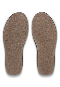 Semelles intérieures brunes texturées avec une surface antidérapante et des bords arrondis, bordées d'une lisière noire délimitant la forme.