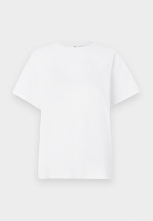T-shirt blanc à manches courtes en coton. Doté d'un col rond, d'une coupe décontractée et d'une texture lisse sans motifs ni accents.