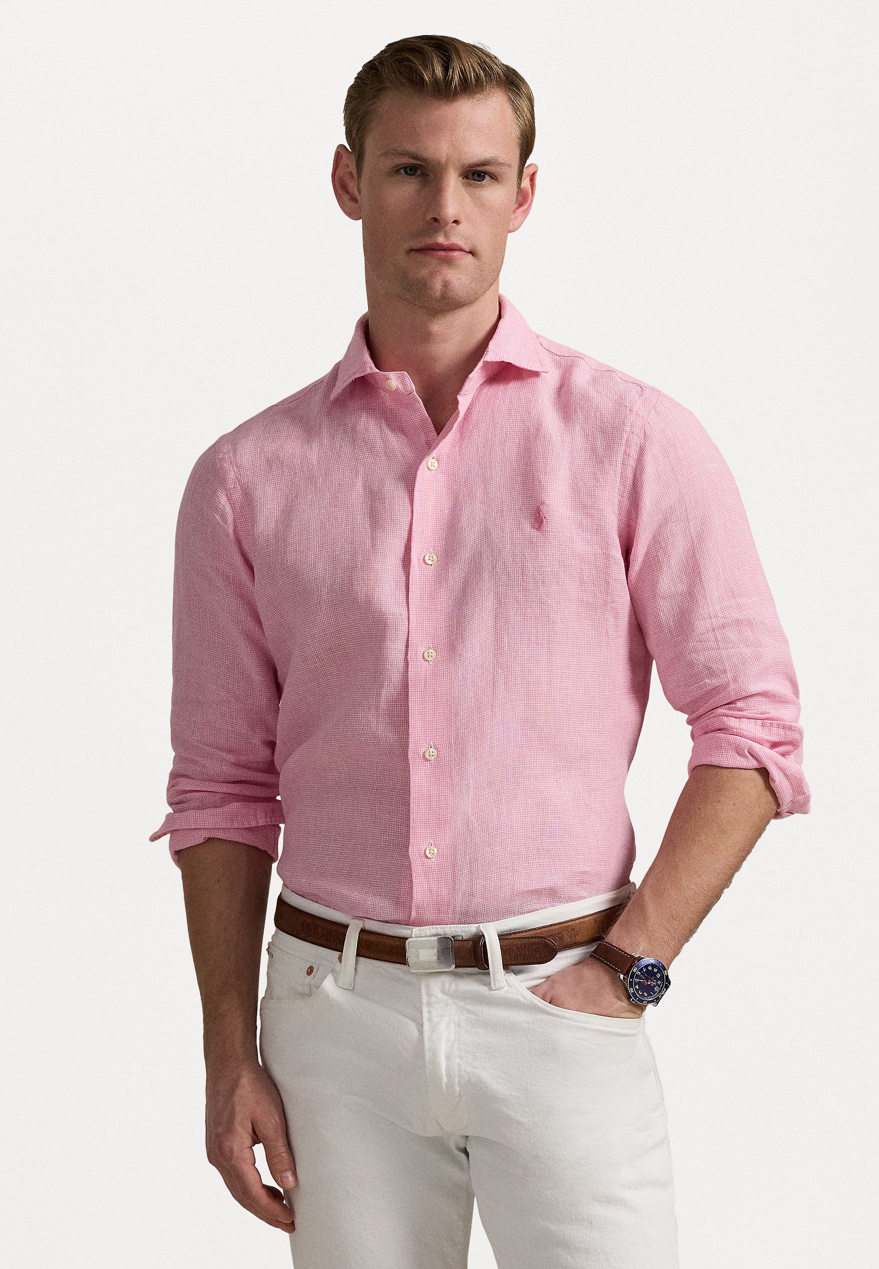 Tシャツ・カットソー Ralph Lauren FW25 Fluo pink linen shirt (710968915 002) Ralph Lauren FW25 Fluo pink linen shirt (710968915 002