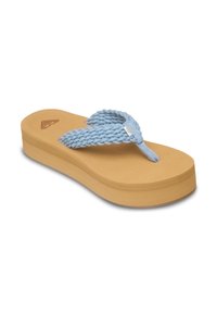 Μπλε δεμένο λουράκι σανδάλι flip-flop με ταμπα πλατφόρμα σόλα, με υφή στο πέλμα και λογότυπο χαραγμένο στη σόλα.