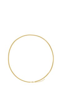 Collier en chaîne dorée au motif en maillons carrés, avec une finition lisse et un fermoir à diamant. La chaîne présente un design délicat et léger.