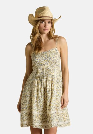 Joules, REGULAR FIT - OLIVIA SHORT V-NECK DRESS WITH TRIM DETAIL . - Rochie de zi - yellow ditsy