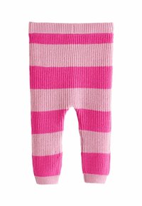 Rosa och ljusrosa randiga stickade leggings med ribbat mönster, med en figurnära midja och ankelmanchetter. Lämpliga för avslappnad användning.