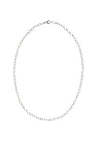 Sølvmetalkæde med ovale led, en enkel rund lås og en glat, poleret finish. Længden kan justeres.