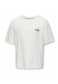 Witte T-shirt met korte mouwen, gemaakt van zachte katoen, met een ronde kraag en een groene opdruk met de tekst "LOVELY LEMONADE CLUB" aan de voorkant.