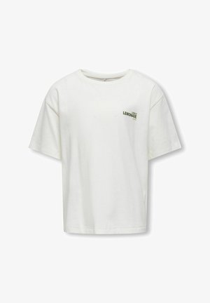 Biela tričko s krátkym rukávom vyrobené z mäkkého bavlneného materiálu, má okrúhly výstrih a na prednej strane je natlačené zelené logo s nápisom "LOVELY LEMONADE CLUB".