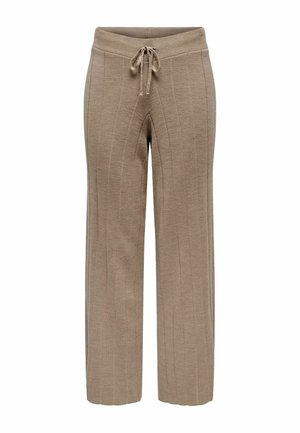 Pantaloni in maglia beige con un motivo a coste testurizzato, gambe larghe e una vita elastica con cordoncino per una vestibilità regolabile.