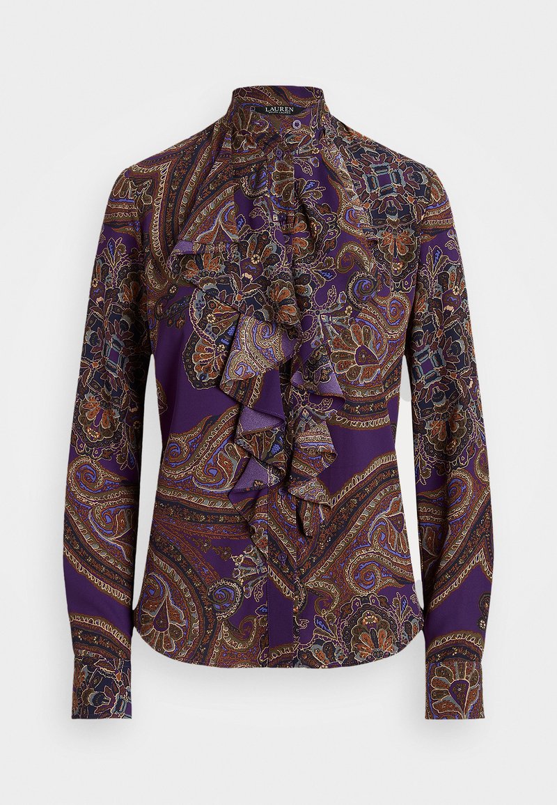 Lauren By Ralph Lauren Womens Petite Printed Tie Neck Blouse Purple Size Petite X Small main image 1