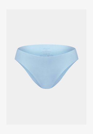 Hellblaue nahtlose Damen-Bikini-Unterwäsche in mittlerer Größe, vor einem schlichten weißen Hintergrund präsentiert.