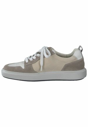 Meeste tennisekingad beeži nahast ja suede pealispinnaga, valgete paeladega ja halli kummitald. Omadusteks on minimalistlik disain ja kontrastsed tekstuurid.