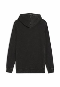 Felpa con cappuccio nera caratterizzata da una texture sbiadita e lavata, maniche lunghe e un taglio classico con sottili dettagli di cucitura lungo le cuciture.