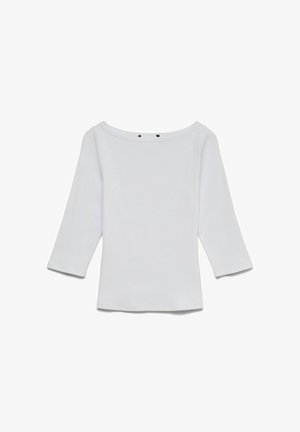 Biały, długi rękaw, prążkowany dzianinowy top z szerokim, łódkowym dekoltem i dopasowanym krojem.