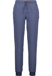Fleece-joggers i mörkblått med elastiskt midjeband, justerbar dragsko och ribbade ärmar; har sidofickor och en logodetalj.