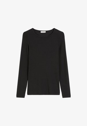 Crna dugorukava majica sa okruglim izrezom i uskim krojem, prikazana ravno na bijeloj pozadini.