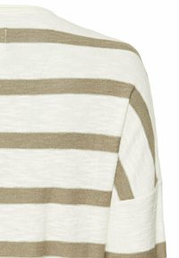 Gestreifter Pullover aus leichtem Strickstoff. Mit abwechselnd beige und weißen Streifen, einem Rundhalsausschnitt und seitlichen Schlitzen für mehr Komfort.