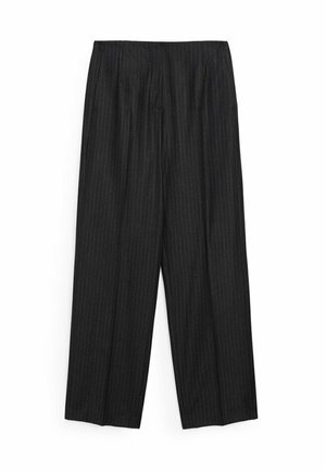 Pantalon large à rayures noires avec taille haute et devant plissé.