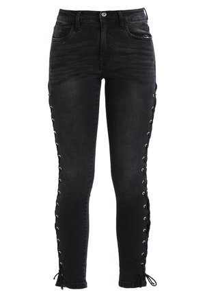 LACE UP PANTS - Ļoti pieguloši džinsi - black washed