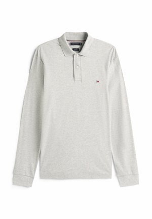 Lange mouwen polo shirt van lichtgrijze katoen, met een klassieke kraag, twee knopen aan de voorkant en een klein logo op de linker borst.