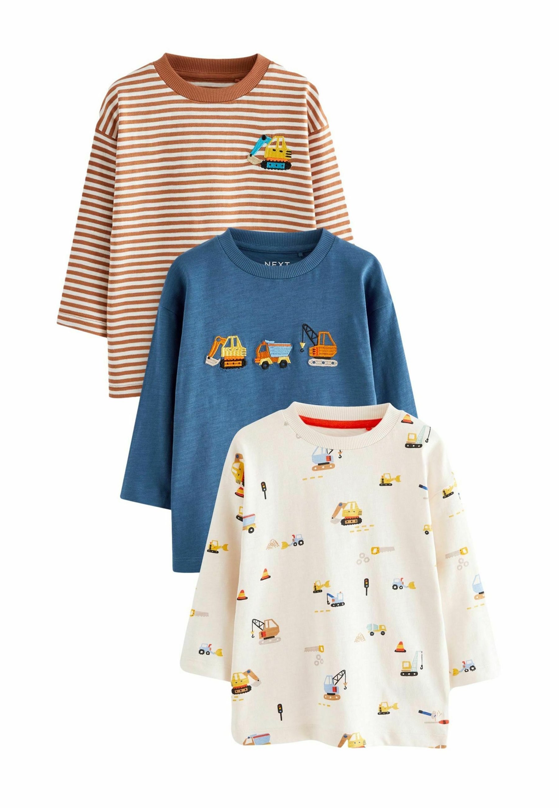 Confezione da 2 magliette a maniche lunghe per bambini maschi, magliette con dinosauri per bambini piccoli, top 100% cotone, magliette da escavatore per 2 3 4 5 6 7 anni, rosso e giallo., 2 anni