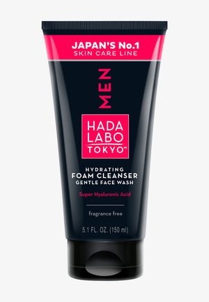 Tube de nettoyant moussant hydratant Hada Labo Tokyo Men avec super acide hyaluronique, sans parfum, 150 ml nettoyant visage doux.