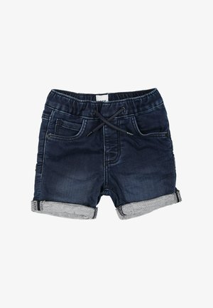 Denim shorts in diepblauw, met een elastische tailleband met trekkoord, voorzakken en opgerolde mouwen met een contrasterende zoom.
