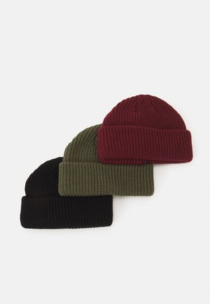 UNISEX 3 PACK - Adīta cepure - black/khaki/bordeaux