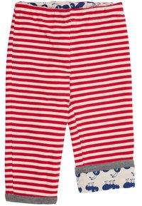 Pantaloni in cotone a righe rosse e bianche con un risvolto grigio, caratterizzati da un motivo di formiche giocoso all'interno dell'orlo. Include una vita elasticizzata.