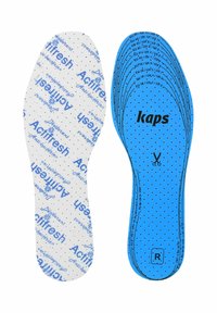 Modrá pena do vložiek s perforáciami, označená "kaps." Zadná strana obsahuje biely materiál s potlačou "ActiFresh" na kontrolu zápachu.