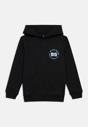 Černá mikina s kapucí a přední kapsou, na hrudi modrý a bílý nápis „Black Bears 95 Bryce Canyon, USA".