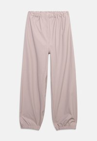 Χαλαρά ανοιχτό μοβ παντελόνια με ελαστική μέση και ελαστικές μανσέτες, απλωμένα επίπεδα σε λευκό φόντο.