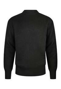 Maglione nero a maniche lunghe lavorato a maglia con trama a coste, collo rotondo alto e polsini e orlo aderenti.