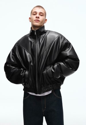 Jachetă din imitație de piele - black