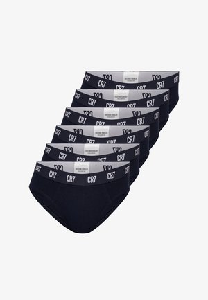 Schwarze knappe Unterwäsche mit solidem Design, elastischem Bund, der den Markennamen zeigt, und einer glatten Textur auf einem männlichen Modell.