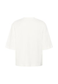 Short-sleeve, crew neck t-shirt in white, made of cotton. Features a relaxed fit with straight hem and minimal detailing on the back.