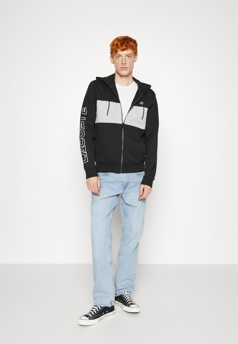 Lacoste - ZIPPED COLOURBLOCK HOODIE UNISEX - Felpa con zip - black/silver chine, Ingrandire