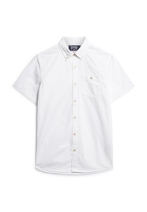 Witte short-sleeve button-up shirt met een kraag, voorzien van een borstzak en tan knopen. Gemaakt van lichtgewicht katoen.