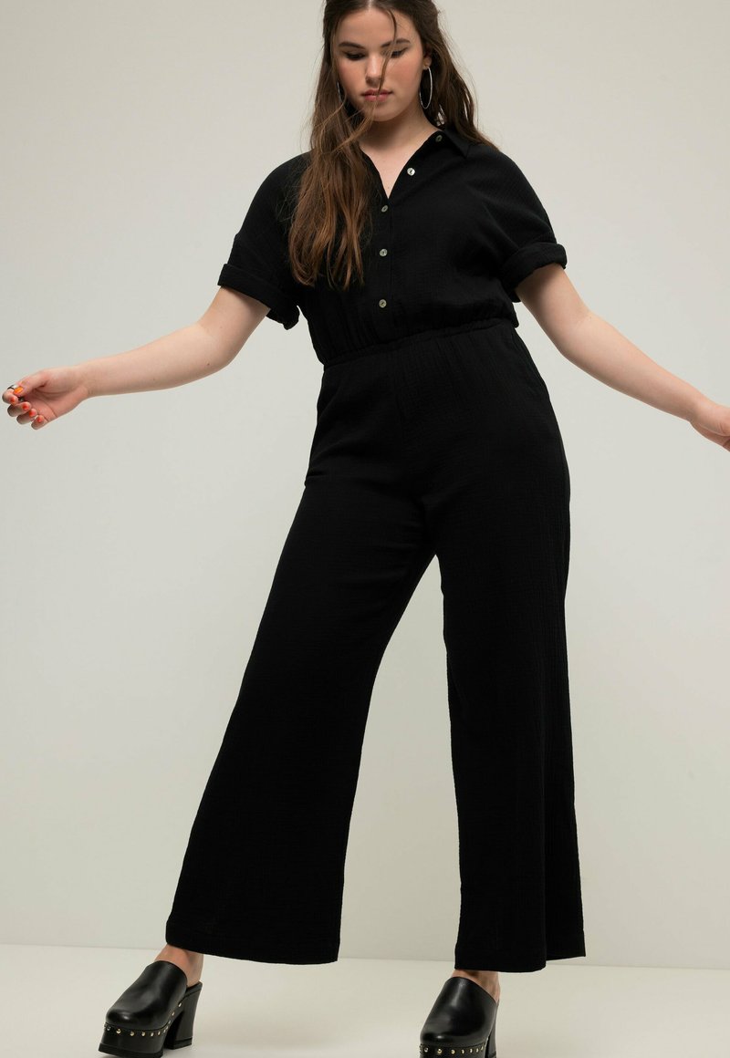 Studio Untold - MUSSELIN ELASTISCHE TAILLE HALBARM WEITES  BEIN - Jumpsuit - black, Vergroten