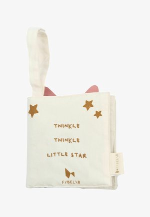 Blødt stof babybog med håndtag, med gyldne stjerner og teksten "Twinkle Twinkle Little Star" på forsiden.