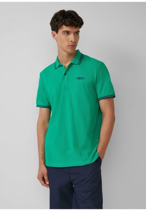 Grün Polohemd aus strukturiertem Baumwollstoff, mit Kragen und kurzen Ärmeln in Marineblau. Gesticktes Logo auf der Brust.