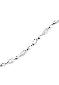 Bracelet en argent avec des maillons ovales et en forme d'amande, présentant une finition texturée sur certains maillons et de petits accents de pierres précieuses.