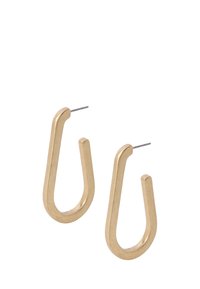 Gold-tone metal earrings with a U-shaped design, featuring a matte finish and thin post for secure attachment.