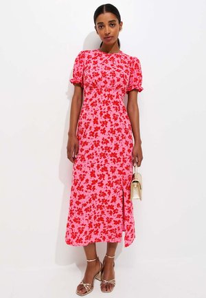 New Look, CREPE FLORAL SHORT SLEEVE MIDI DRESS - Jurk - red pattern
