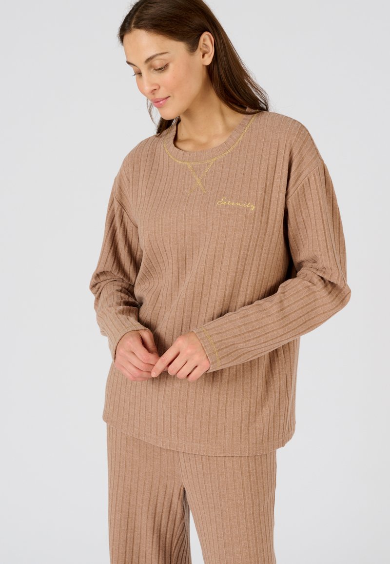 Pigiama Damart Thermolactyl In Maglia Colore Tortora - Scollo A V E Maniche Lunghe